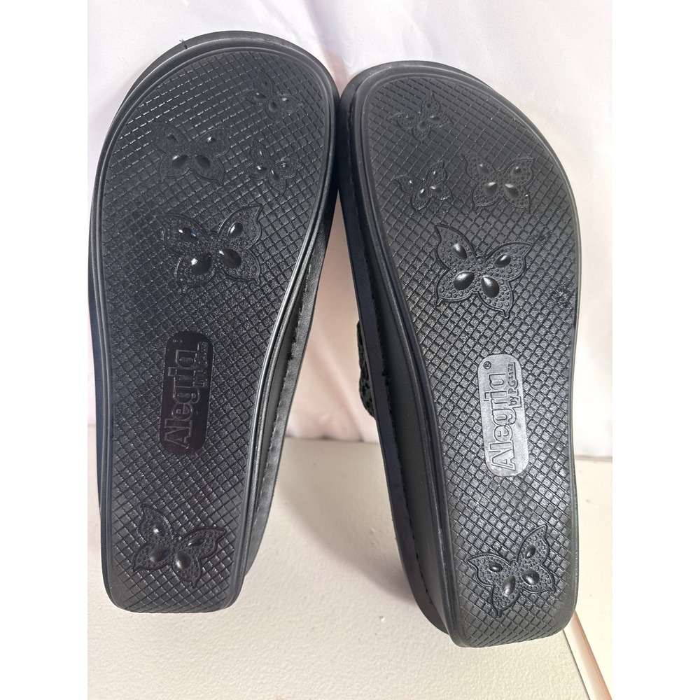 Alegria by PG Lite Black Textured Leather Slip On Clogs Butterfly Button Shoe 11 - Picture 4 of 12